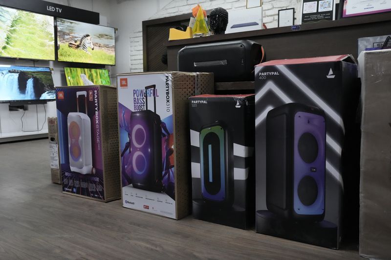 Party speakers on display